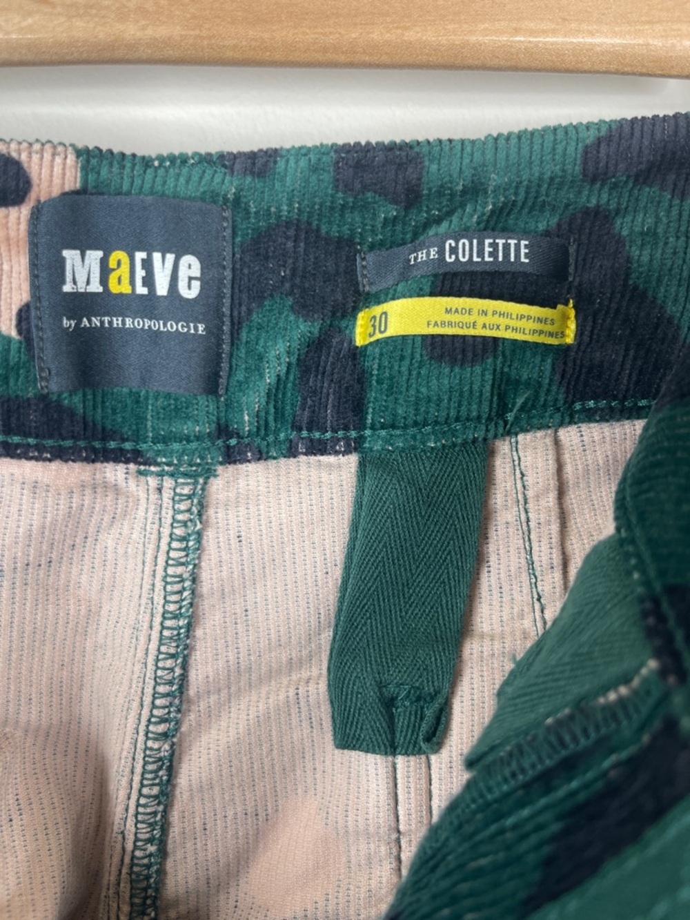 Anthropologie Maeve The Colette Green Leopard Corduroy Pants Size 30 - Picture 6 of 7